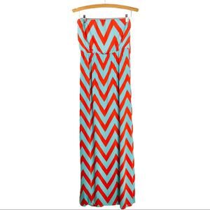 Fashionomics blue orange chevron maxi dress